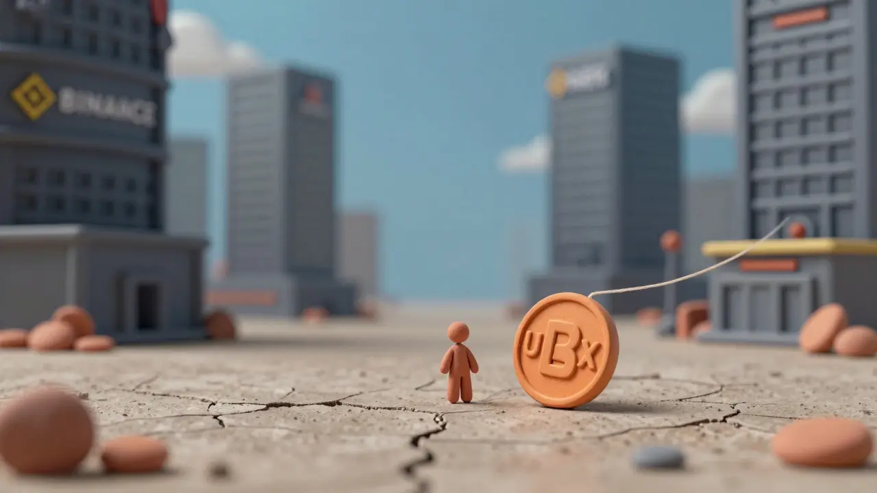 Tiny isolated token on an empty trading floor showing low liquidity.