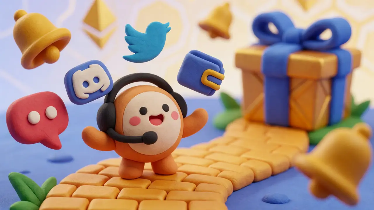 Clay character juggling social tasks to claim SIL Finance airdrop gift