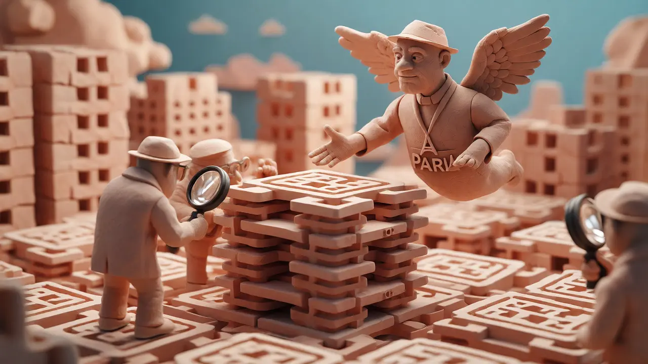 Clay figures depict national inspectors working alongside a larger ESMA supervisor overseeing a blockchain structure.