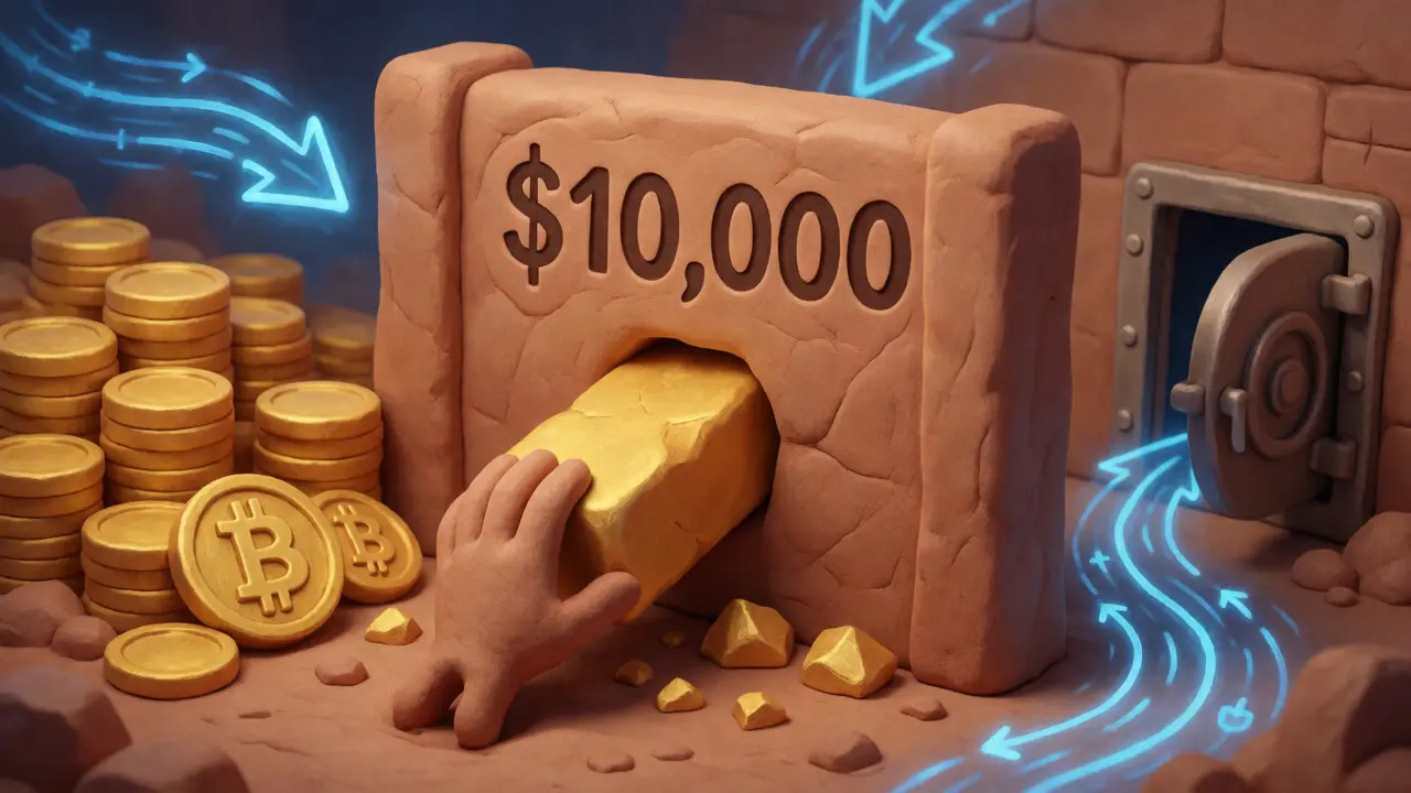 Clay illustration of a transaction blocked by a ,000 regulatory limit wall.