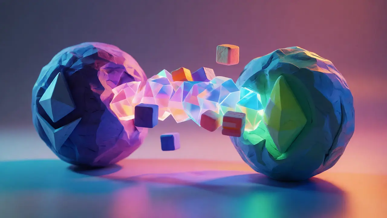 Clay model of Ethereum and Solana blockchains bridged together