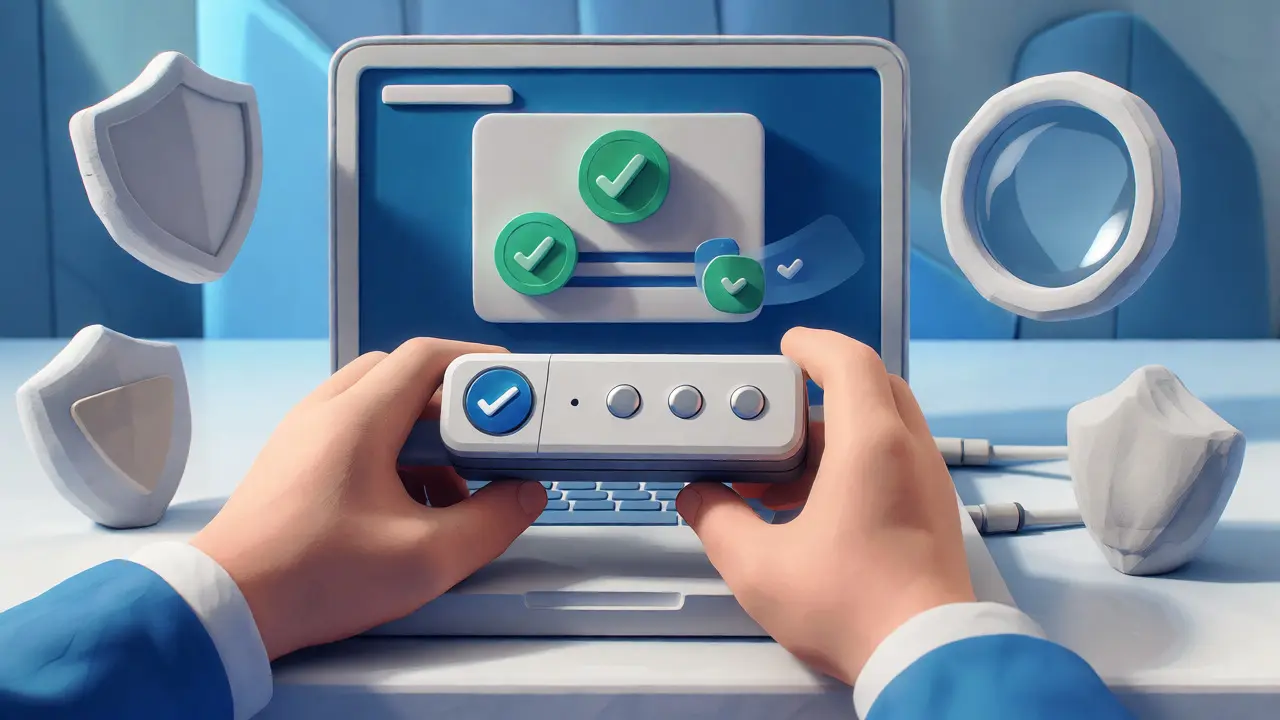 Clay render of hands using a hardware wallet for secure transaction simulation.