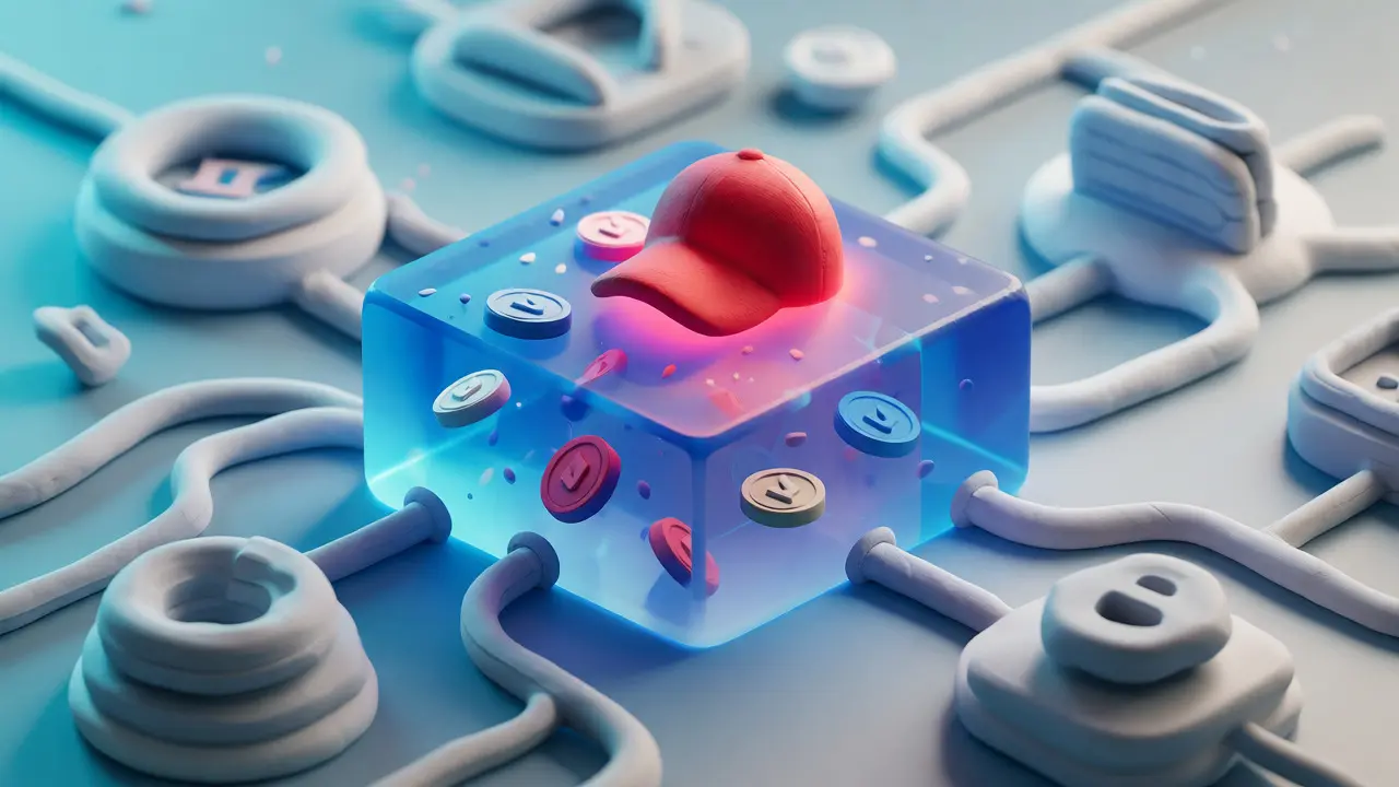 Abstract clay visualization of ERC-20 tokens floating within an Ethereum block