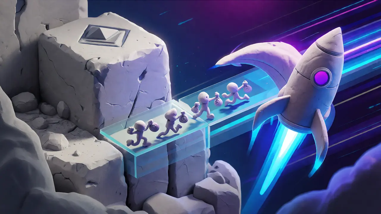 Clay art depicting the migration from slow Ethereum to fast Solana with a rocket ship.
