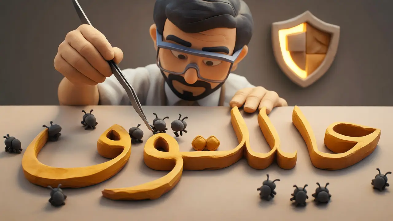 Clay artisan removing bugs from golden script ribbons in a workshop
