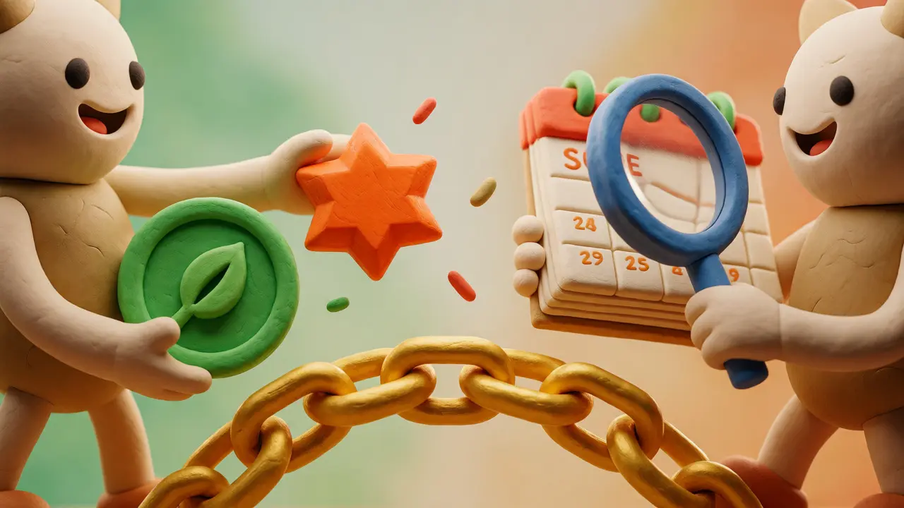Clay characters exchanging SOLO and CORE tokens across a bridge during a snapshot period