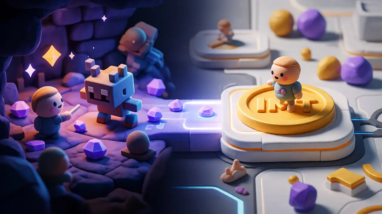 Clay diorama showing hero earning MST in game converting to IMT