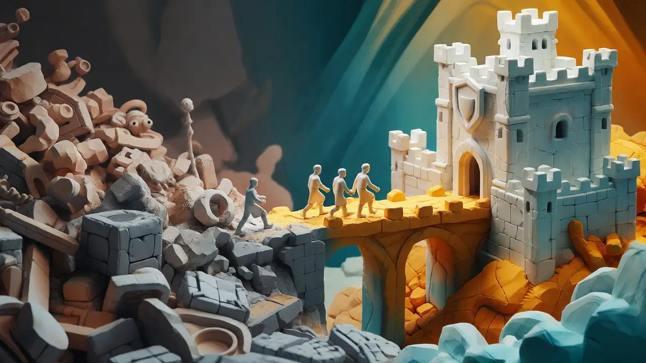 Clay fortress symbolizing security bridging from chaotic crypto risks.
