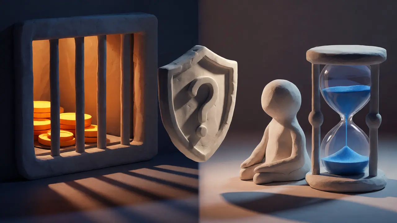 Clay illustration contrasting secure vaults with waiting times for support and withdrawals.