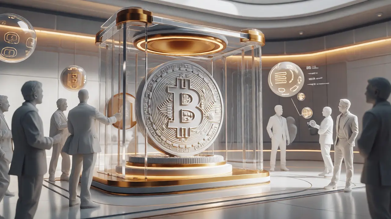 Clay render of a Bitcoin in a secure vault surrounded by business figures representing institutional adoption.