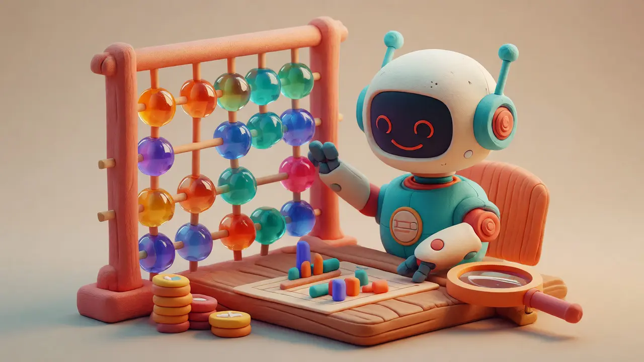 Cute clay robot using an abacus to calculate DeFi liquidity risks and fees